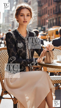 CHANEL 04S Camellia Pale Black Lace Cardigan Jacket 38 シャネル カメリア ブラック レース カーディガン ジャケット 即発