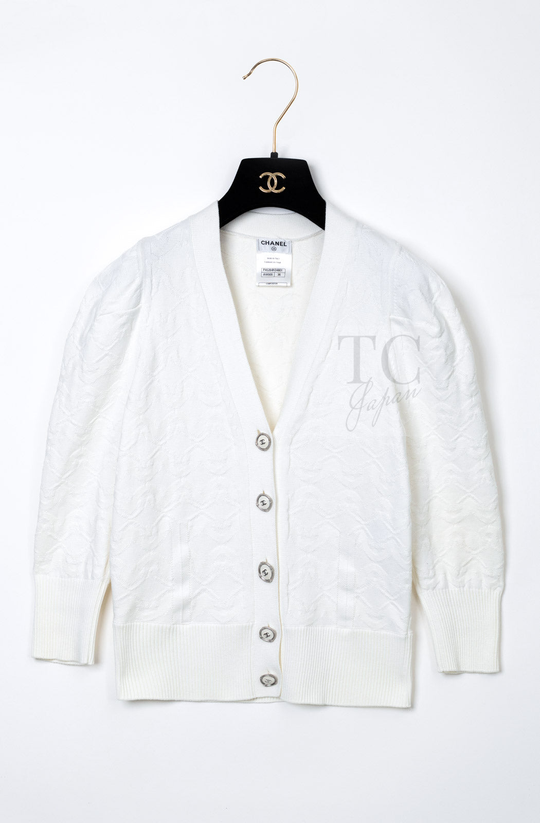 CHANEL 13C White CC Buttons Cotton Knit Stretch Cardigan Karl Lagerfeld 36-02