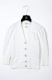 CHANEL 13C White CC Buttons Cotton Knit Stretch Cardigan Karl Lagerfeld 36-02