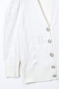 CHANEL 13C White CC Buttons Cotton Knit Stretch Cardigan Karl Lagerfeld 36-03