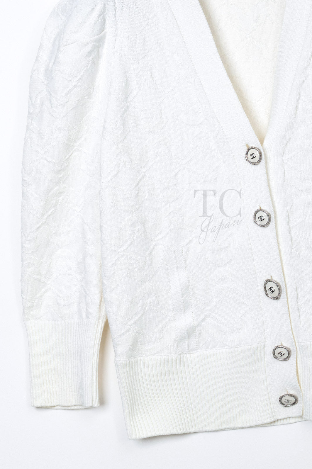 CHANEL 13C White CC Buttons Cotton Knit Stretch Cardigan Karl Lagerfeld 36-03