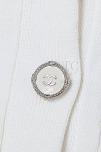 CHANEL 13C White CC Buttons Cotton Knit Stretch Cardigan Karl Lagerfeld 36-05