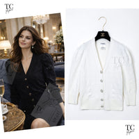CHANEL 13C White CC Buttons Cotton Knit Stretch Cardigan Karl Lagerfeld 36-01