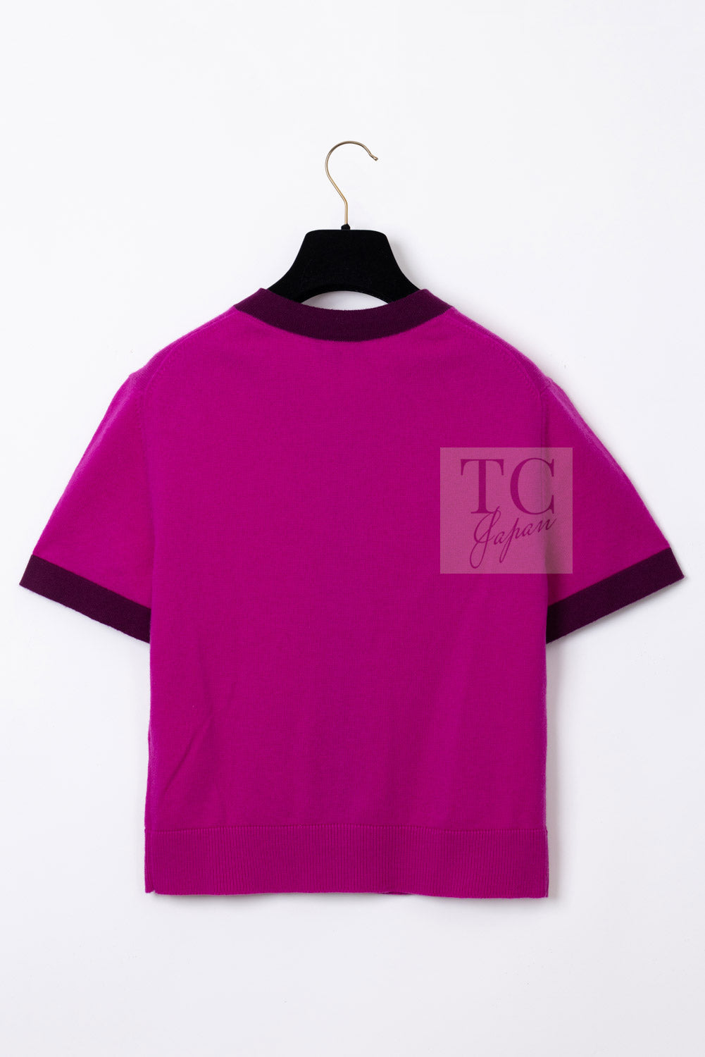 CHANEL 20PF Plum Burgundy Bicolor CC Logo Button Cashmere Knit Cardigan 38 3