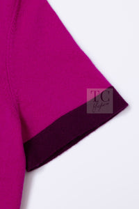 CHANEL 20PF Plum Burgundy Bicolor CC Logo Button Cashmere Knit Cardigan 38 6