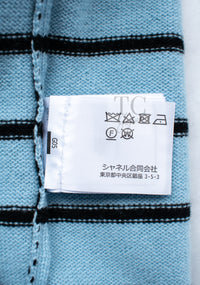 シャネル カーディガン CHANEL 25S 水色 ライトブルー ブラック ストライプ バイカラー カシミヤ ニット ジェニー着用 38