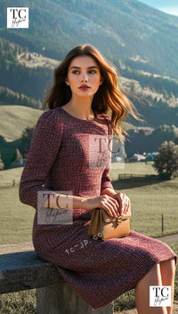 CHANEL 12PF Burgundy Wine Gripox Buttons Dress 36 シャネル バーガンディー・ワインレッド ・グリポワ宝石ボタン・ワンピース 即発 - TC JAPAN