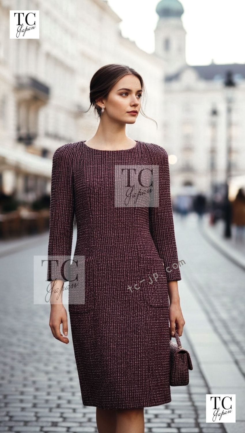 CHANEL 12PF Burgundy Wine Gripox Buttons Tweed Dress 36 シャネル バーガンディー ワインレッド グリポワ 宝石 ボタン ツイード ワンピース