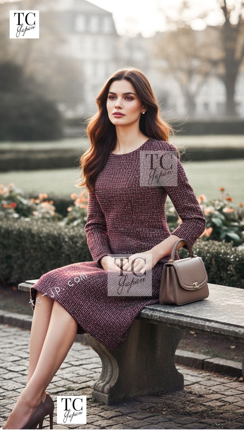 CHANEL 12PF Burgundy Wine Gripox Buttons Dress 36 シャネル バーガンディー・ワインレッド ・グリポワ宝石ボタン・ワンピース 即発 - TC JAPAN
