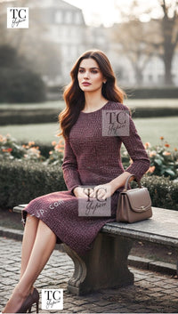 CHANEL 12PF Burgundy Wine Gripox Buttons Tweed Dress 36 シャネル バーガンディー ワインレッド グリポワ 宝石 ボタン ツイード ワンピース