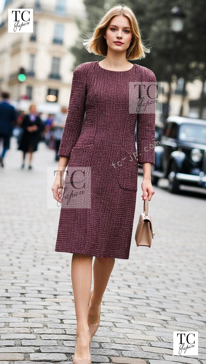 CHANEL 12PF Burgundy Wine Gripox Buttons Tweed Dress 36 シャネル バーガンディー ワインレッド グリポワ 宝石 ボタン ツイード ワンピース