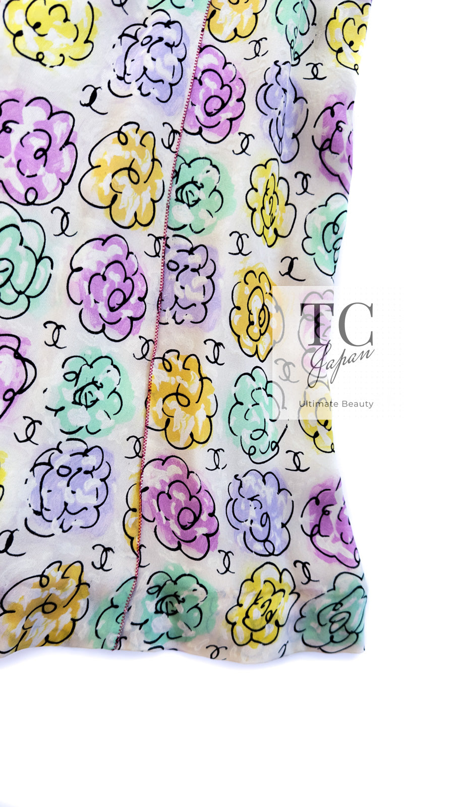 CHANEL 98S Vintage CC Logo Floral Pattern Ivory Silk 100% Dress 36 38 シャネル ヴィンテージ CCロゴ 花柄 アイボリー シルク100% ワンピース 即発