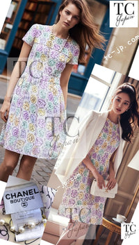 CHANEL 98S Vintage CC Logo Floral Pattern Ivory Silk 100% Dress 36 38 シャネル ヴィンテージ CCロゴ 花柄 アイボリー シルク100% ワンピース 即発