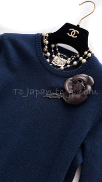 CHANEL 08A Navy Cashmere 100 Cardigan Motif Knit Dress 38 シャネル ネイビー カシミア100 カーディガン モチーフ ニット ワンピース 即発