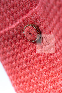 CHANEL 16A Orange Red CC Logo Belt Tweed Sleeveless Dress 34 シャネル オレンジ レッド CCロゴ ベルト ツイード ノースリーブ ワンピース