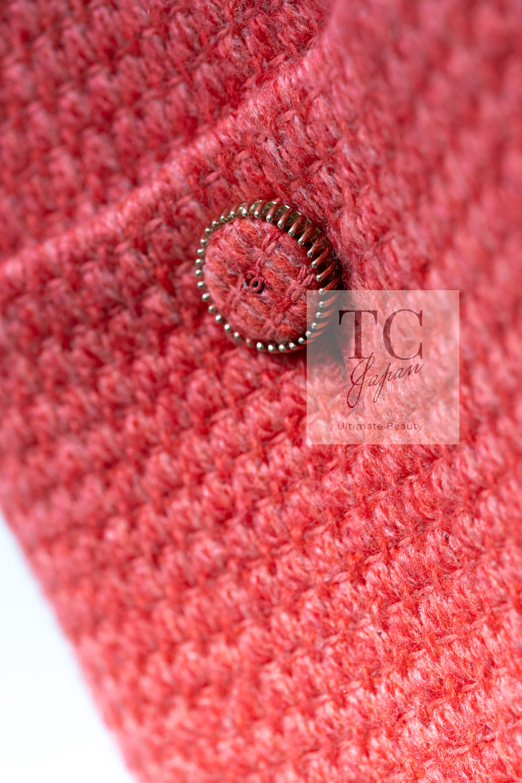 CHANEL 16A Coral Orange Red CC Logo Belt Tweed Sleeveless Dress 36 38 シャネル コーラル オレンジ レッド CCロゴ ベルト ノースリーブ ツイード ワンピース 即発