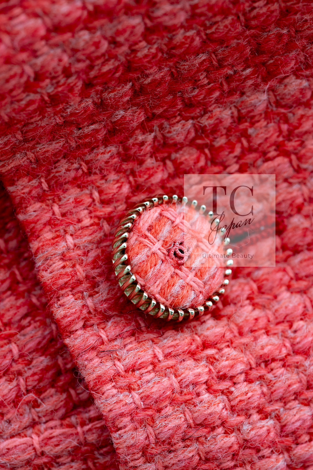 CHANEL 16A Coral Orange Red CC Logo Belt Tweed Sleeveless Dress 36 38 シャネル コーラル オレンジ レッド CCロゴ ベルト ノースリーブ ツイード ワンピース 即発