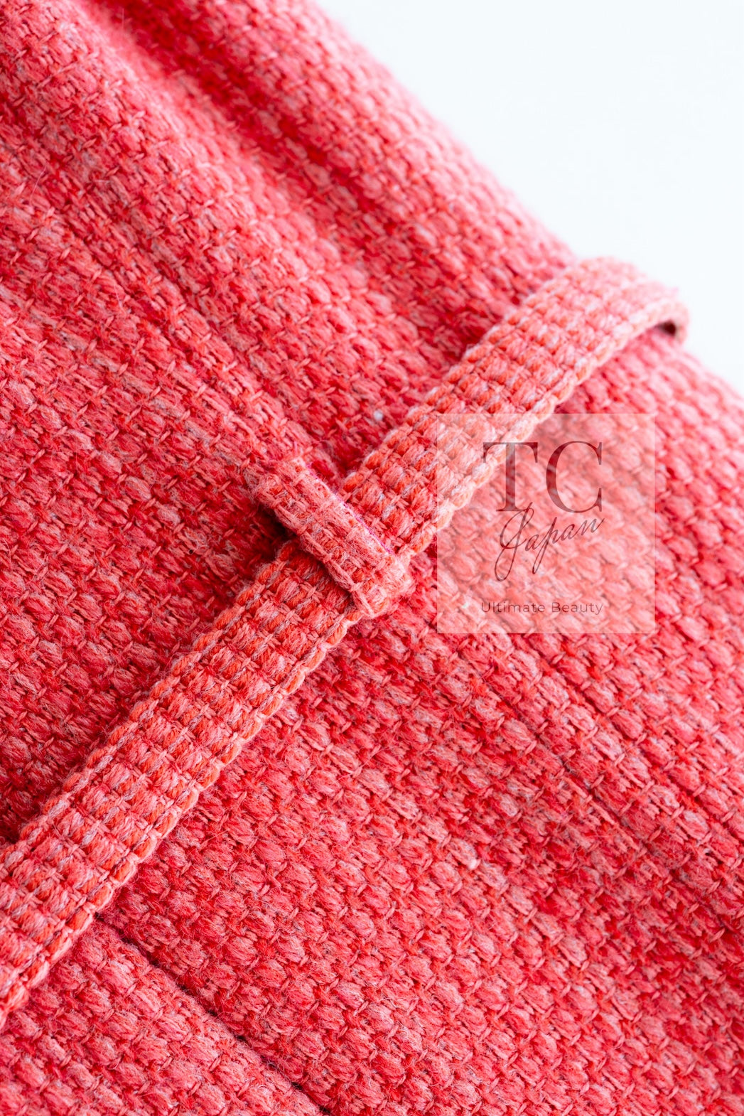 CHANEL 16A Coral Orange Red CC Logo Belt Tweed Sleeveless Dress 36 38 シャネル コーラル オレンジ レッド CCロゴ ベルト ノースリーブ ツイード ワンピース 即発