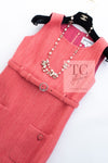 CHANEL 16A Coral Orange Red CC Logo Belt Tweed Sleeveless Dress 36 38 シャネル コーラル オレンジ レッド CCロゴ ベルト ノースリーブ ツイード ワンピース 即発