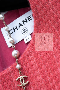 CHANEL 16A Orange Red CC Logo Belt Tweed Sleeveless Dress 34 シャネル オレンジ レッド CCロゴ ベルト ツイード ノースリーブ ワンピース