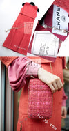 CHANEL 16A Coral Orange Red CC Logo Belt Tweed Sleeveless Dress 36 38 シャネル コーラル オレンジ レッド CCロゴ ベルト ノースリーブ ツイード ワンピース 即発
