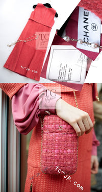 CHANEL 16A Coral Orange Red CC Logo Belt Tweed Sleeveless Dress 36 38 シャネル コーラル オレンジ レッド CCロゴ ベルト ノースリーブ ツイード ワンピース 即発