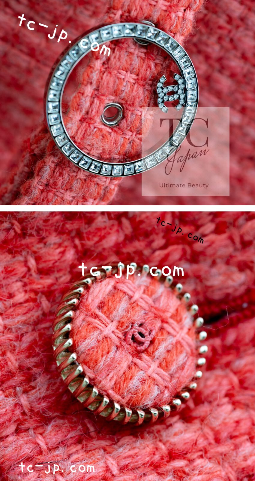 CHANEL 16A Coral Orange Red CC Logo Belt Tweed Sleeveless Dress 36 38 シャネル コーラル オレンジ レッド CCロゴ ベルト ノースリーブ ツイード ワンピース 即発