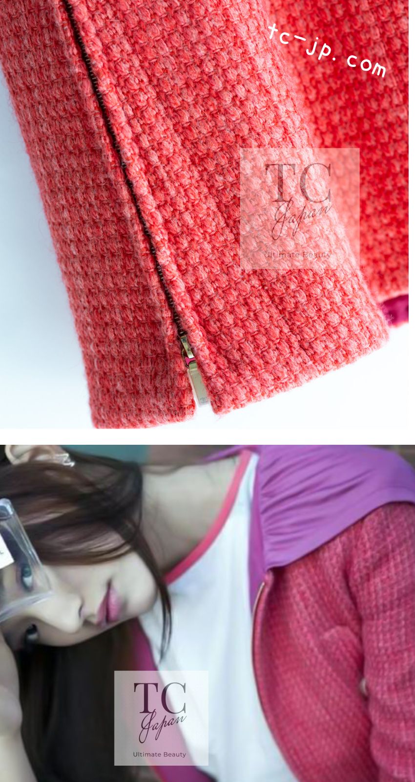 CHANEL 16A Coral Orange Red CC Logo Belt Tweed Sleeveless Dress 36 38 シャネル コーラル オレンジ レッド CCロゴ ベルト ノースリーブ ツイード ワンピース 即発