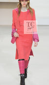CHANEL 16A Coral Orange Red CC Logo Belt Tweed Sleeveless Dress 36 38 シャネル コーラル オレンジ レッド CCロゴ ベルト ノースリーブ ツイード ワンピース 即発
