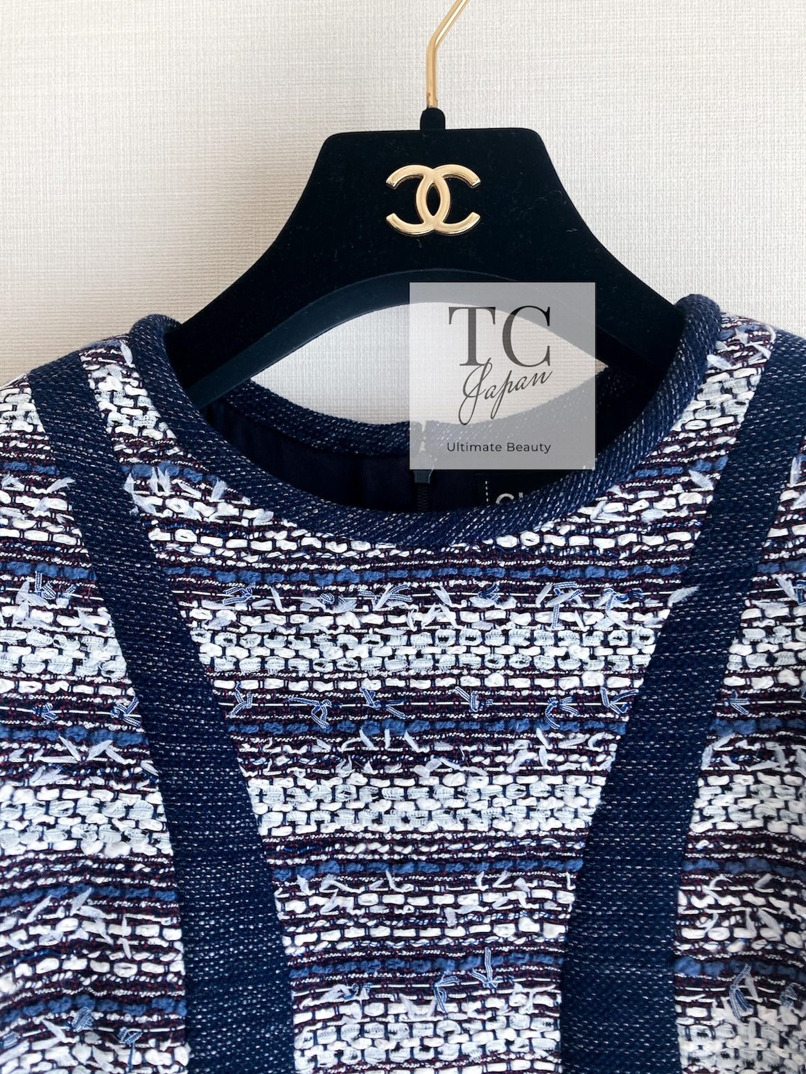 シャネル ワンピース CHANEL ネイビー ホワイト ストライプ柄
