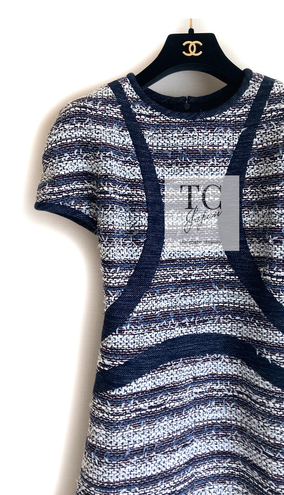 CHANEL ストライプ　ワンピース CHANEL #spc シャネル ワンピース 36 黒 白 半袖 ストライプ