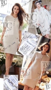 CHANEL 17PF Ivory Gold Metallic Super Soft Stretched Knit Dress Lion CC Button 34 シャネル アイボリー ゴールド ふわふわ ニット ストレッチ ワンピース ライオン CC ボタン 即発