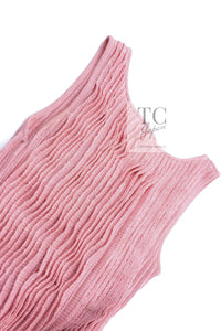 CHANEL 13C Cashmere Linen Ruffle Knit A-Line Dress Apricot 34 36 シャネル カシミア アプリコット ニット ワンピース 即発