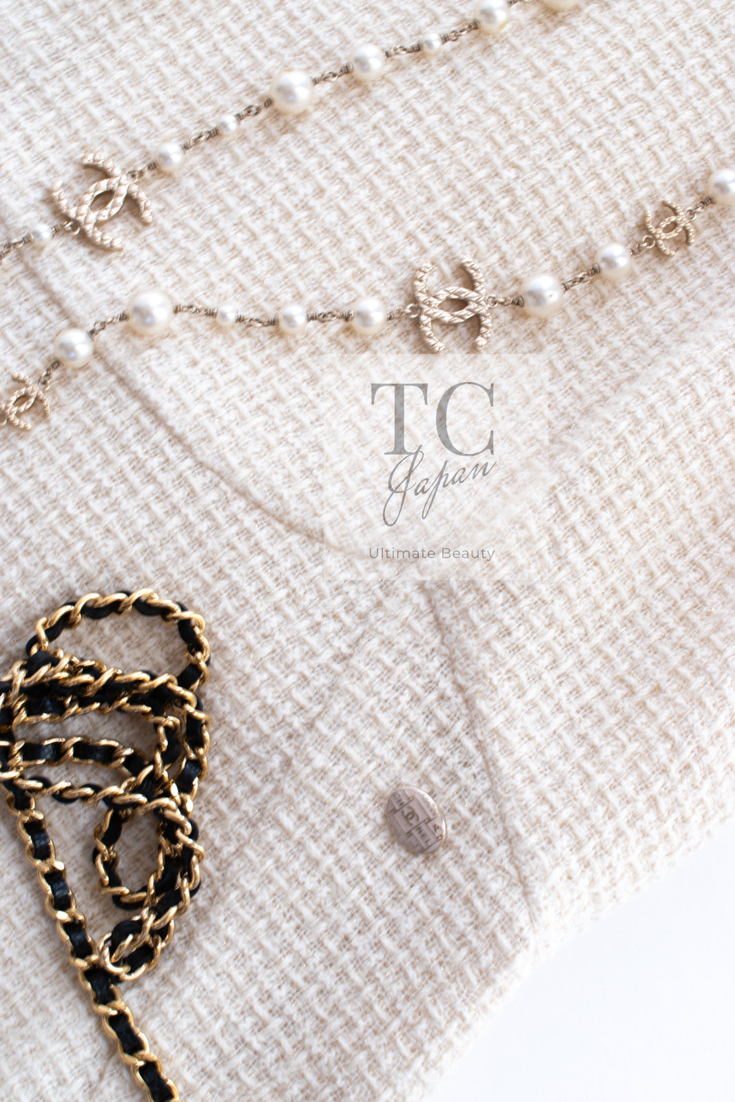 シャネル ワンピース CHANEL アイボリー ゴールド ウール ツイード