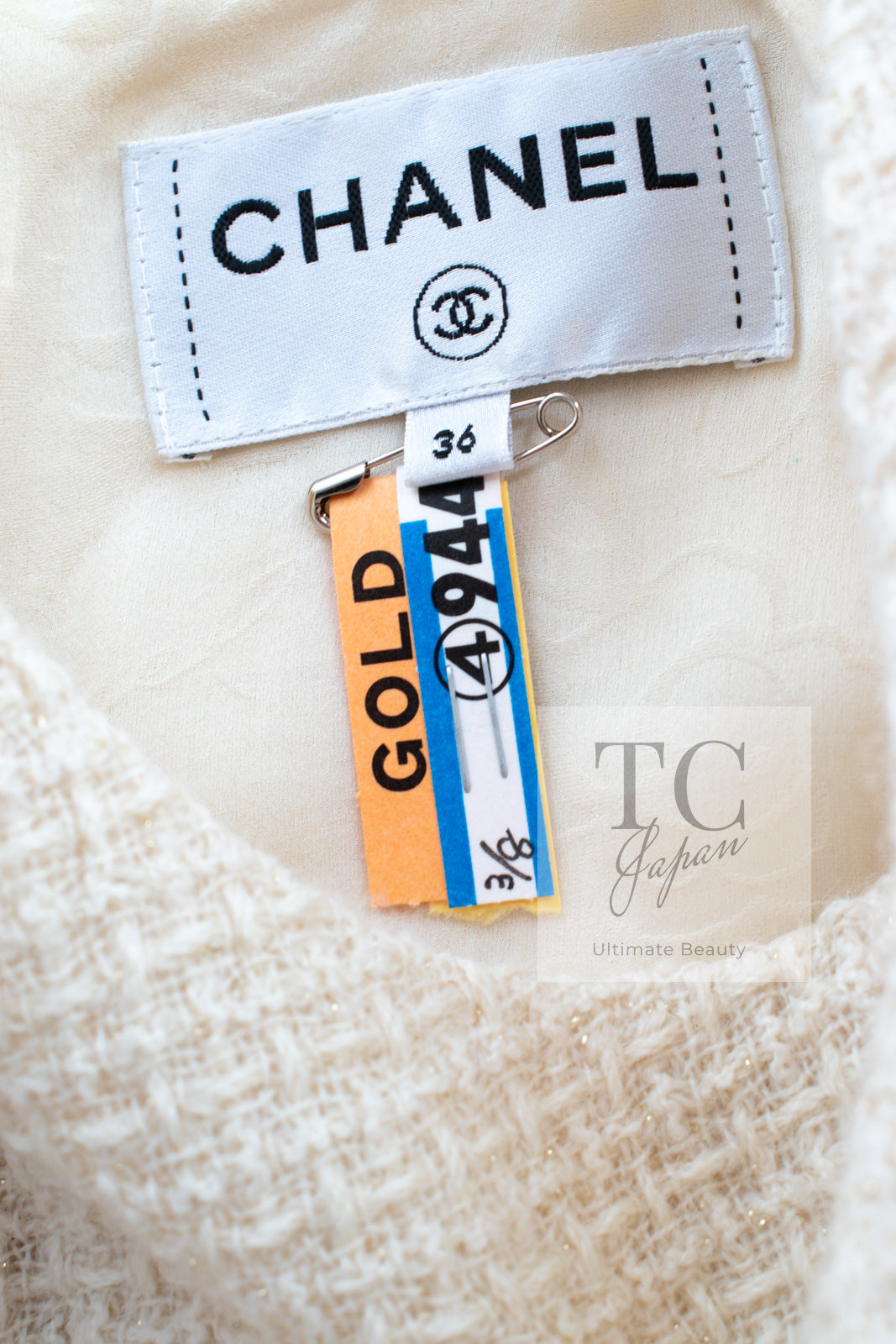 シャネル ワンピース CHANEL アイボリー ゴールド ウール ツイード
