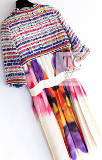 CHANEL 15S Ivory Multicolor Cotton Silk Tweed Pleated Dress B 36 38 シャネル アイボリー マルチカラー コットン ツイード ジャケット シルク プリーツ ワンピース ドレス B 即発