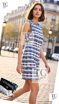 CHANEL 15C Blue Ivory Pink Multicolor Border Knit Dress 36 シャネル ブルー アイボリー ピンク マルチカラー ボーダー ニット ワンピース 即発