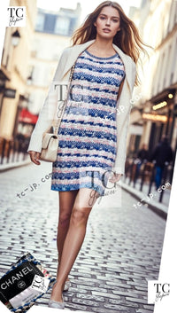 CHANEL 15C Blue Ivory Pink Multicolor Border Knit Dress 36 シャネル ブルー アイボリー ピンク マルチカラー ボーダー ニット ワンピース 即発