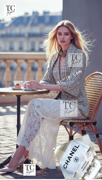 CHANEL 15C White Black Gold Metallic Gripoix Button Tweed Jacket 42 シャネル ホワイト ブラック ゴールドメタリック グリポワ宝石ボタン ツイード ジャケット 即発