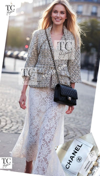 CHANEL 15C White Black Gold Metallic Gripoix Button Tweed Jacket 42 シャネル ホワイト ブラック ゴールドメタリック グリポワ宝石ボタン ツイード ジャケット 即発