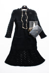 CHANEL 14S Black Long Sleeve Cotton Summer Knit Dress 34 36 シャネル ブラック ストレッチ コットン100 サマー ニット ワンピース 即発