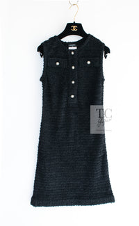 CHANEL 16PS Black Sleeveless CC Buttons Stretch Knit Dress 34 36 シャネル ブラック ストレッチ ノースリーブ CC ボタン ニット ワンピース 即発
