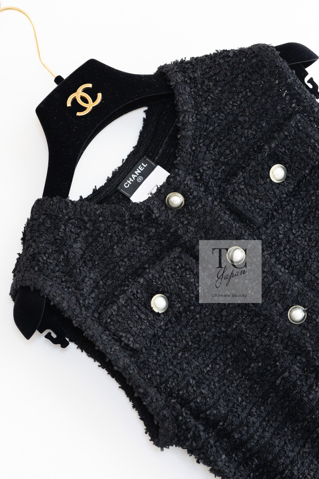CHANEL 16PS Black Sleeveless CC Buttons Stretch Knit Dress 34 36 シャネル ブラック ストレッチ ノースリーブ CC ボタン ニット ワンピース 即発