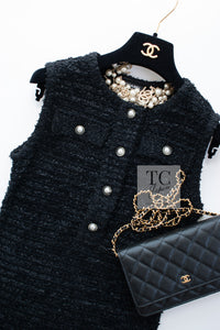 CHANEL 16PS Black Sleeveless CC Buttons Stretch Knit Dress 34 36 シャネル ブラック ストレッチ ノースリーブ CC ボタン ニット ワンピース 即発