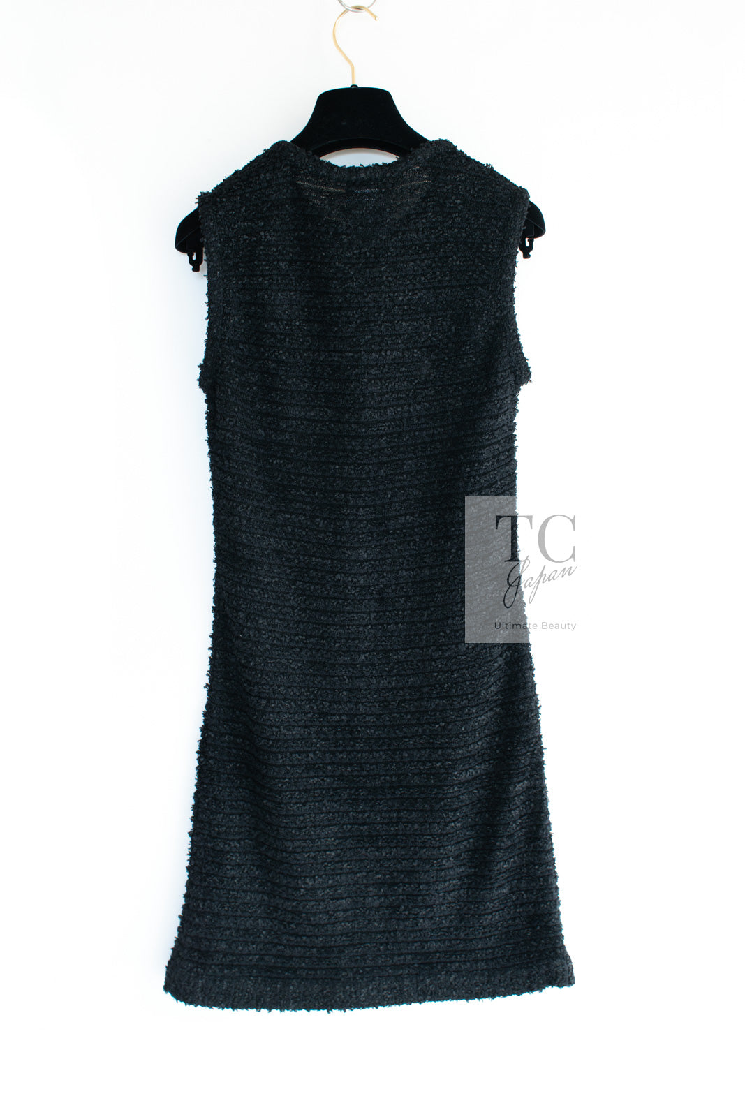 CHANEL 16PS Black Sleeveless CC Buttons Stretch Knit Dress 34 36 シャネル ブラック ストレッチ ノースリーブ CC ボタン ニット ワンピース 即発