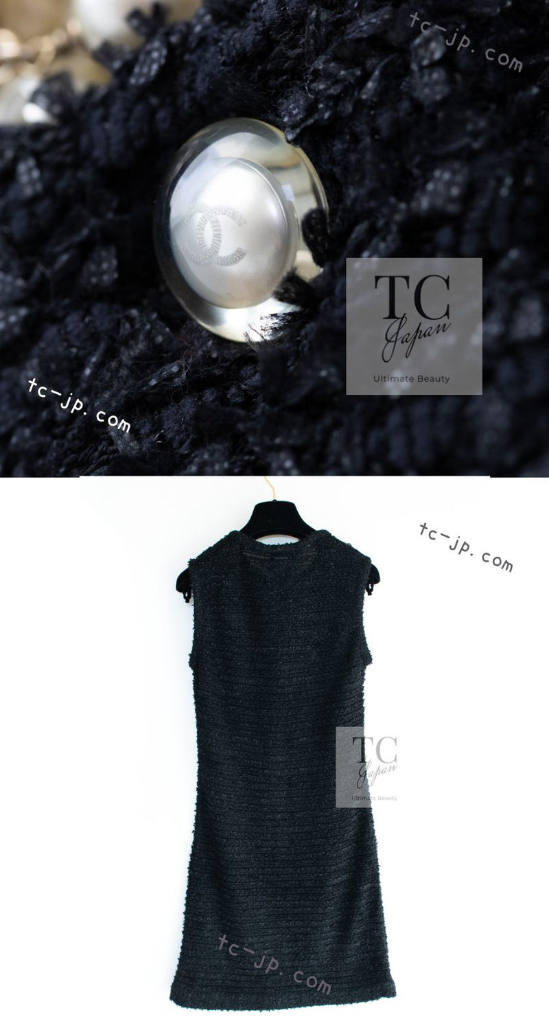 CHANEL 16PS Black Sleeveless CC Buttons Stretch Knit Dress 34 36 シャネル ブラック ストレッチ ノースリーブ CC ボタン ニット ワンピース 即発