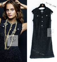 CHANEL 16PS Black Sleeveless CC Buttons Stretch Knit Dress 34 36 シャネル ブラック ストレッチ ノースリーブ CC ボタン ニット ワンピース 即発
