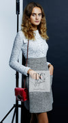 CHANEL 16PS White Gray Sleeveless CC Buttons Stretch Knit Dress 36 シャネル ホワイト グレー ストレッチ ノースリーブ CC ボタン ニット ワンピース 即発