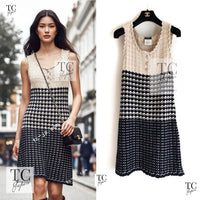 CHANEL 12S Beige Navy Mix Tweed Knit Dress 36 38 シャネル ベージュ ネイビー ミックス ツイード ニット ワンピース 即発