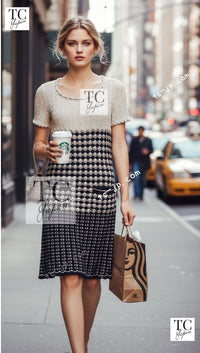 CHANEL 12S Beige Navy Mix Tweed Knit Dress 36 38 シャネル ベージュ ネイビー ミックス ツイード ニット ワンピース 即発